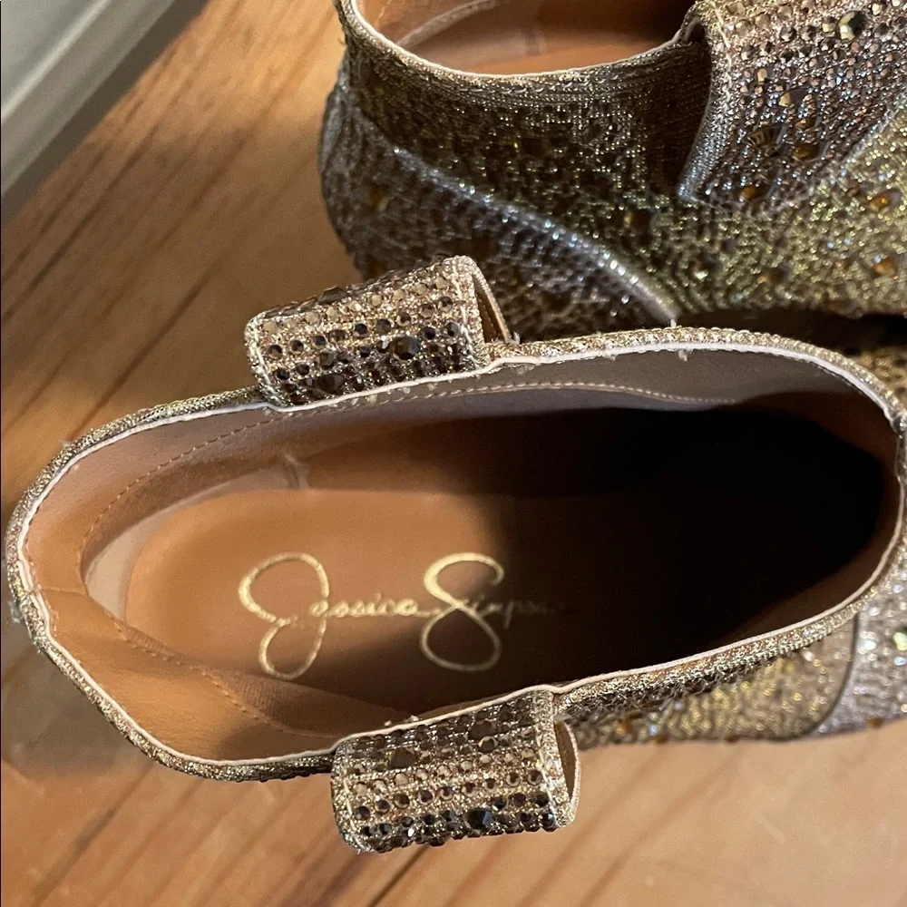 Jessica Simpson Gold/Tan Crystal Western Ankle Boots - Picture 2 of 7